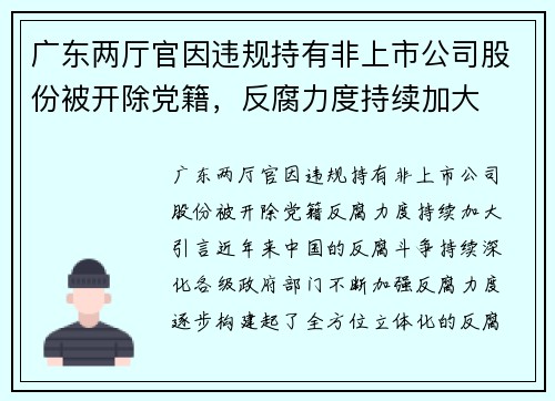 广东两厅官因违规持有非上市公司股份被开除党籍，反腐力度持续加大