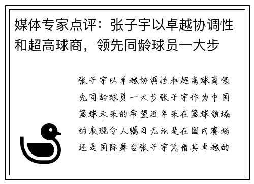 媒体专家点评：张子宇以卓越协调性和超高球商，领先同龄球员一大步