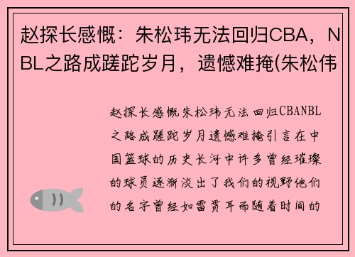 赵探长感慨：朱松玮无法回归CBA，NBL之路成蹉跎岁月，遗憾难掩(朱松伟 cba)