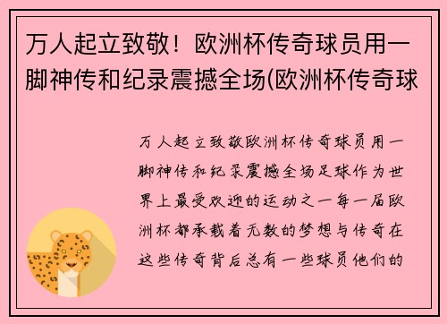 万人起立致敬！欧洲杯传奇球员用一脚神传和纪录震撼全场(欧洲杯传奇球场纪录片)