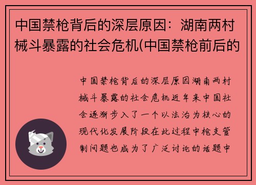 中国禁枪背后的深层原因：湖南两村械斗暴露的社会危机(中国禁枪前后的对比)